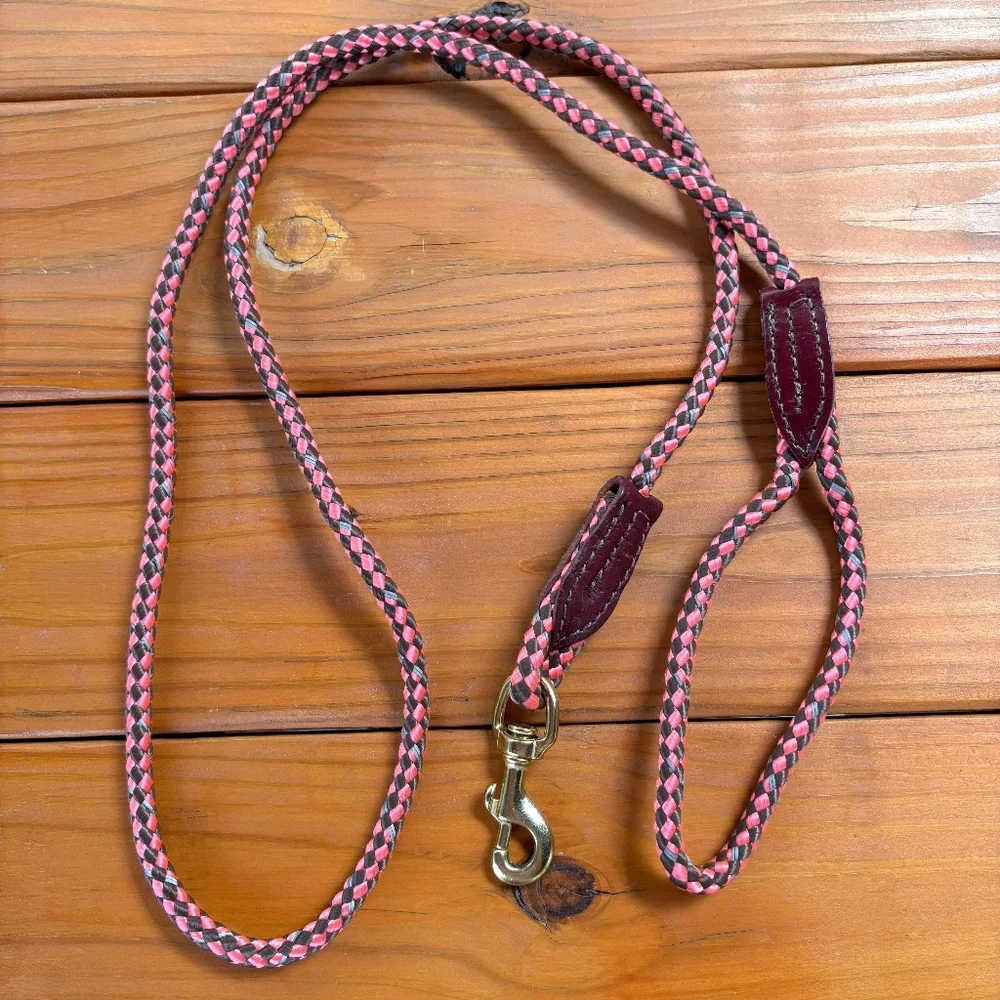 Dog Leash Braided Nylon with Leather Pink, Gray and Red